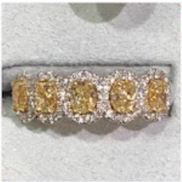 Fancy Yellow 5 Natural Diamond Eternity Ring Oval Cut 18K White Gold, Size 6 - Picture 11 of 16